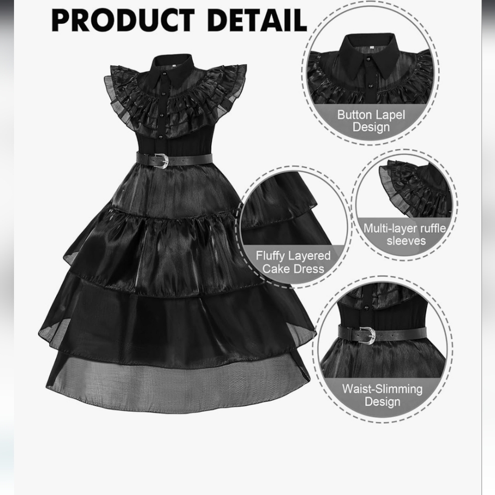 Black Tiered Dress Costume Wednesday Adams - Picture 4 of 16
